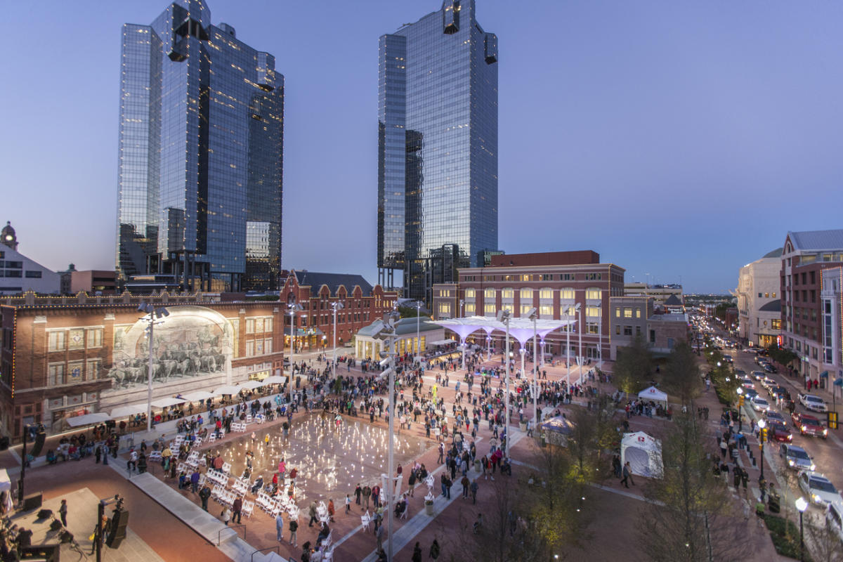 Aerial view of Sundance Square at night